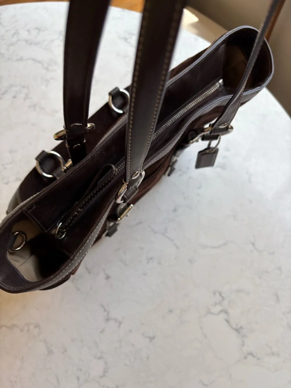 COACH Dark Brown Suede Shoulder Tote